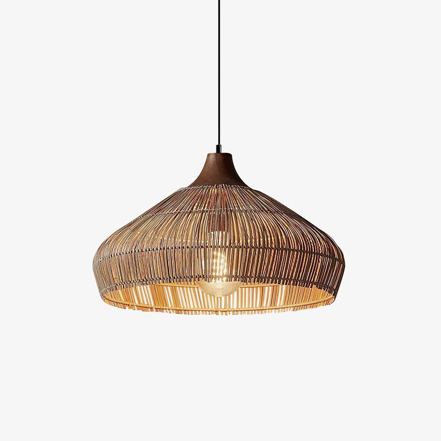 Suspension Wicker Rattan avec Abat-jour en Bois et Rattan - Éclairage LED