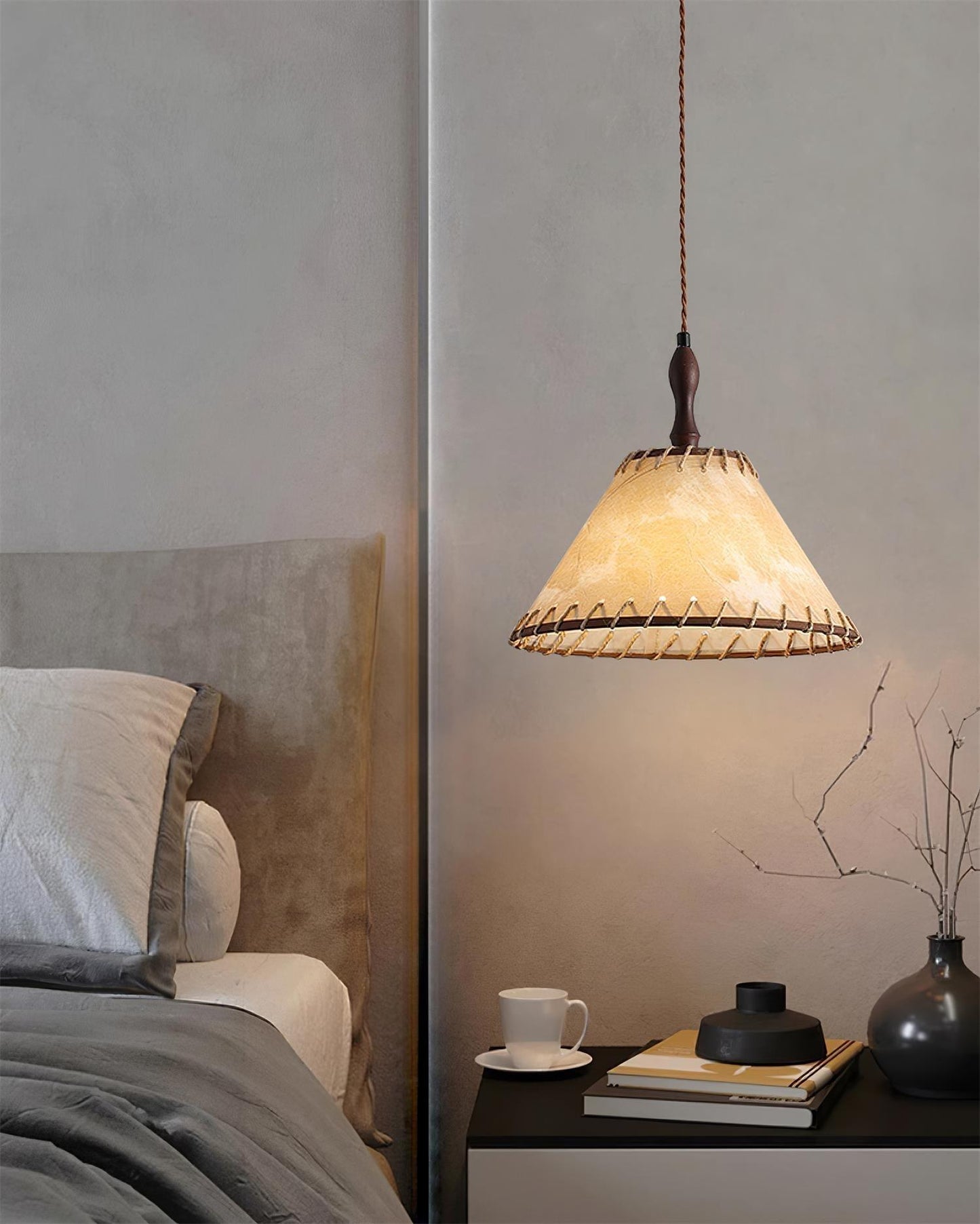 Suspension Bois et Tissu – Équilibre Naturel entre Élégance et Confort