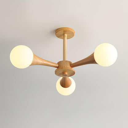 Chandelier en Bois et Verre - Design Élégant avec Lumière LED pour Petits Espaces