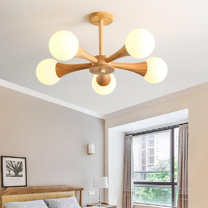 Chandelier en Bois et Verre - Design Élégant avec Lumière LED pour Petits Espaces
