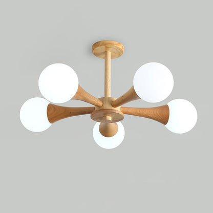 Chandelier en Bois et Verre - Design Élégant avec Lumière LED pour Petits Espaces