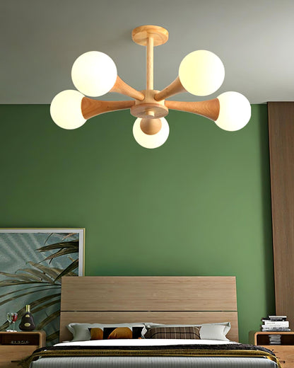 Chandelier en Bois et Verre - Design Élégant avec Lumière LED pour Petits Espaces