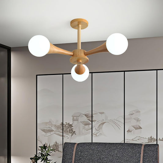 Chandelier en Bois et Verre - Design Élégant avec Lumière LED pour Petits Espaces