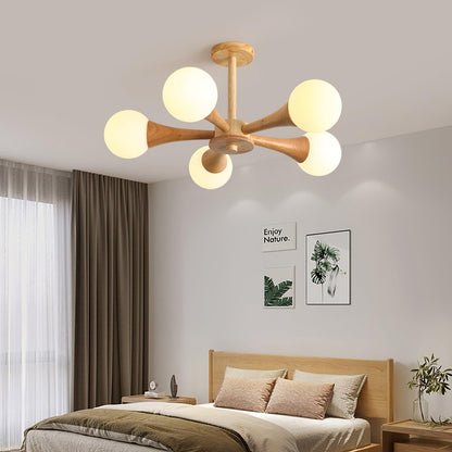 Chandelier en Bois et Verre - Design Élégant avec Lumière LED pour Petits Espaces