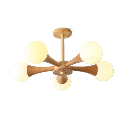 Chandelier en Bois et Verre - Design Élégant avec Lumière LED pour Petits Espaces