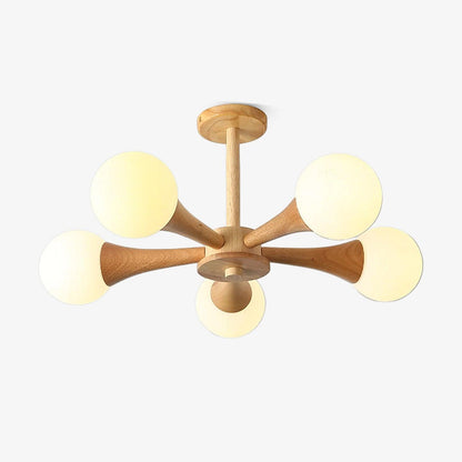 Chandelier en Bois et Verre - Design Élégant avec Lumière LED pour Petits Espaces