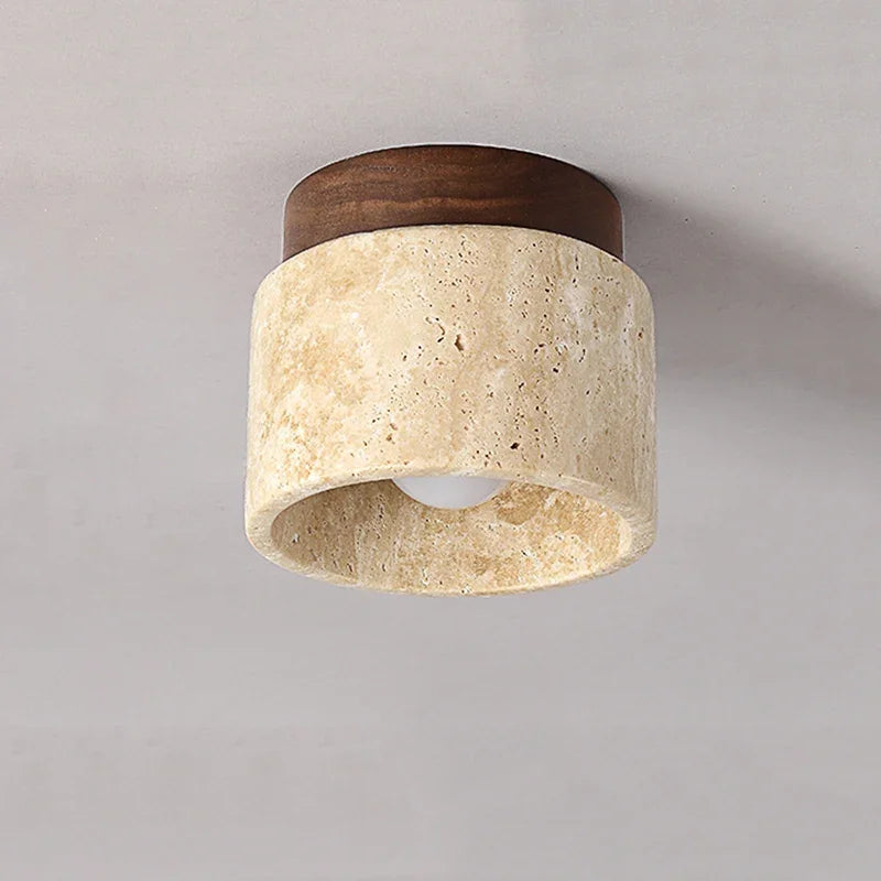Lampe de Plafond Japonaise Créative en Crème - Design Minimaliste avec Base en Marbre et Bois