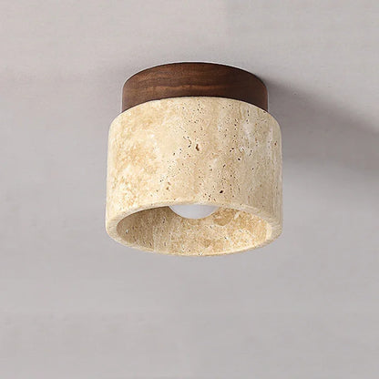 Lampe de Plafond Japonaise Créative en Crème - Design Minimaliste avec Base en Marbre et Bois