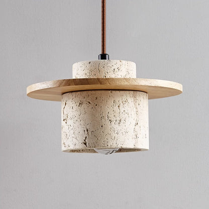 Suspension en Travertin et Bois avec Éclairage LED – Design Naturel et Élégant