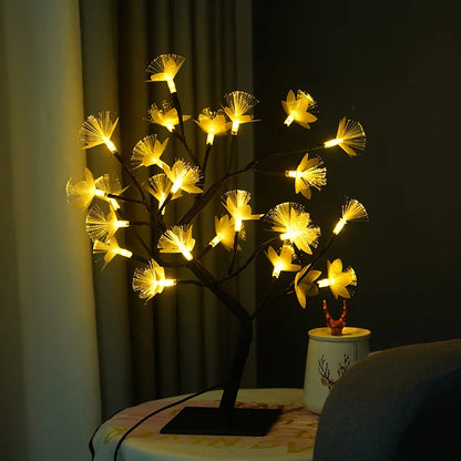 Lampe de Table en Arbre de Fleurs en Fibre Optique – Blanc