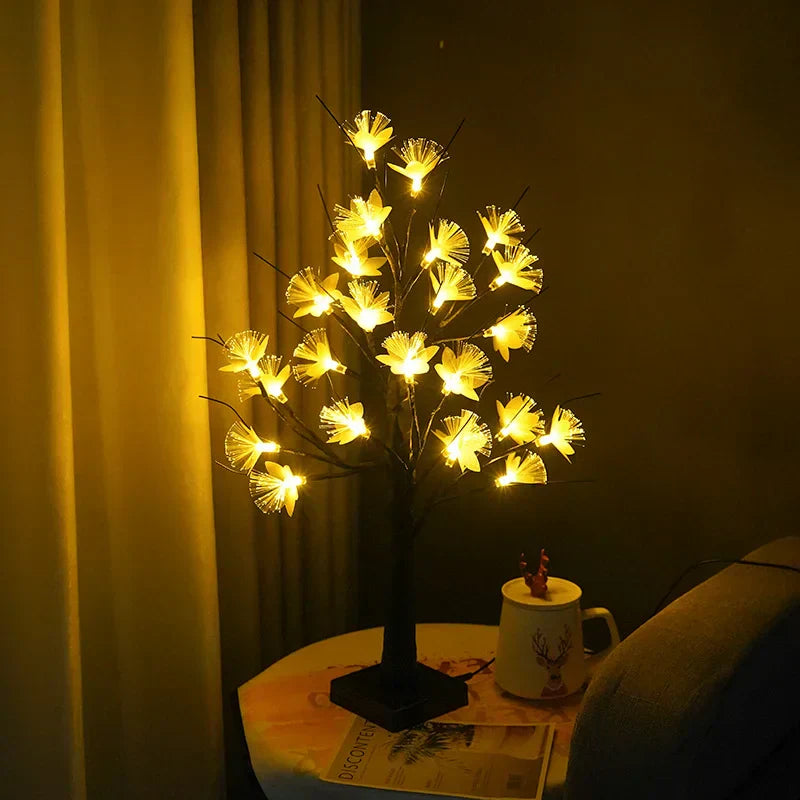 Lampe de Table en Arbre de Fleurs en Fibre Optique – Blanc