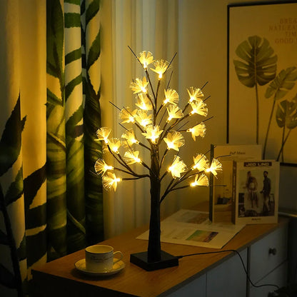 Lampe de Table en Arbre de Fleurs en Fibre Optique – Blanc