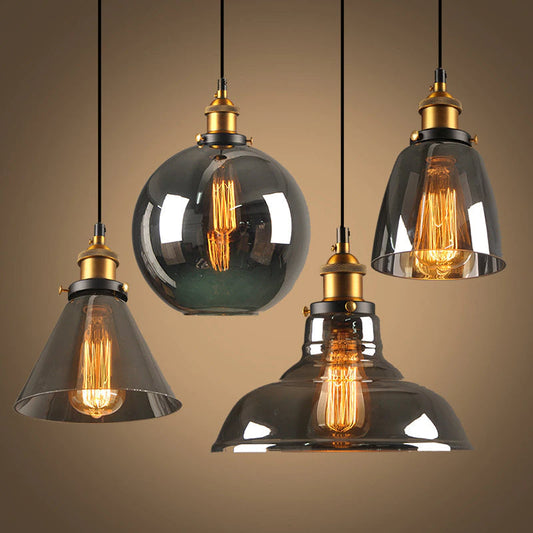 Suspension Antique Glass - Lampe Vintage en Verre et Métal, Design Art Déco avec Cordon Réglable