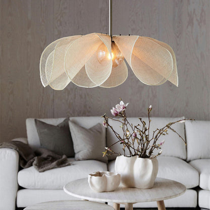 Lampe Japandi Fleur - Suspension Élégante en Tissu avec Ampoule LED E27