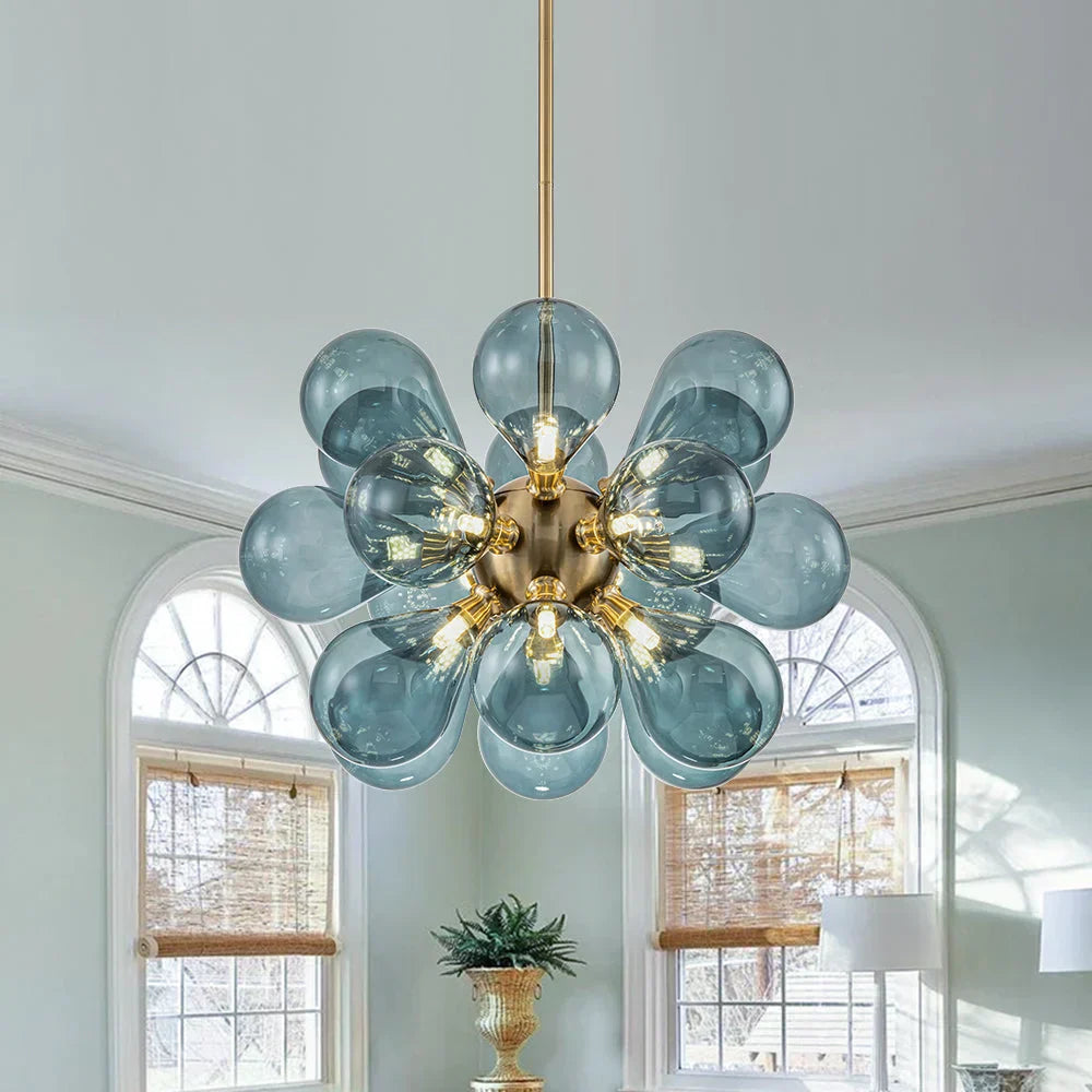 Chandelier Design Sphère avec Effet Bulles Bleues - Suspension Moderne et Élégante