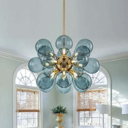 Chandelier Design Sphère avec Effet Bulles Bleues - Suspension Moderne et Élégante