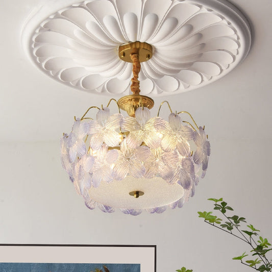 Chandelier Vintage en Forme de Fleur - Éclat Élégant en Verre Détails Colorés