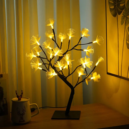 Lampe de Table en Arbre de Fleurs en Fibre Optique – Blanc