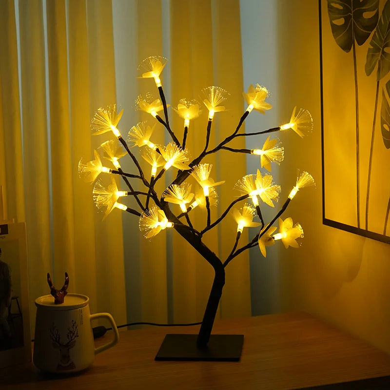 Lampe de Table en Arbre de Fleurs en Fibre Optique – Blanc
