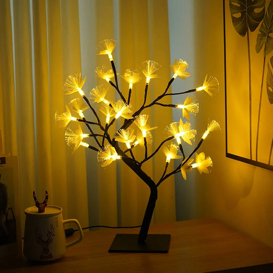 Lampe de Table en Arbre de Fleurs en Fibre Optique – Blanc