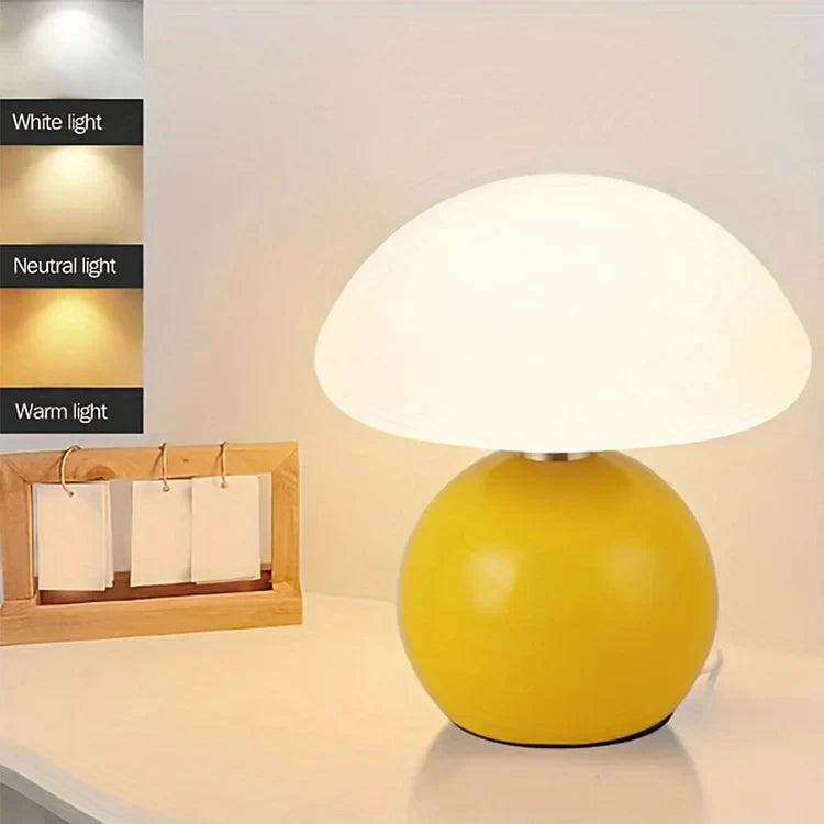 Lampe French Cream Mushroom - Design Rétro en Céramique et PVC, LED Ajustable
