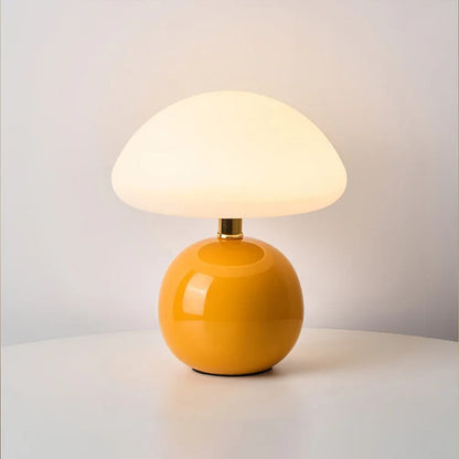 Lampe French Cream Mushroom - Design Rétro en Céramique et PVC, LED Ajustable