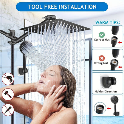 Douche à effet de pluie double à haute pression avec pulvérisateur à main