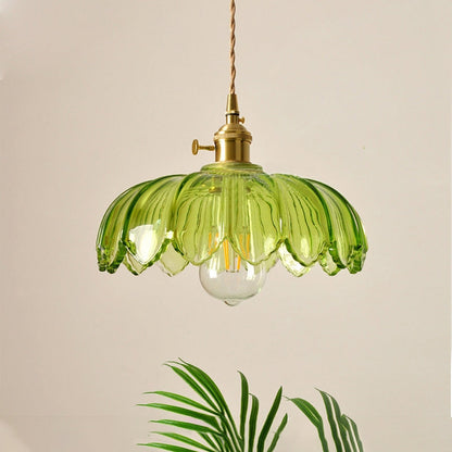 Lampe suspendue en verre translucide avec base en cuivre – Création d'une atmosphère romantique et lumineuse