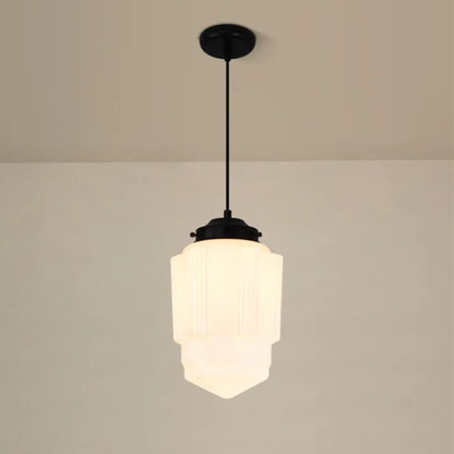 Suspension Géométrique en Verre Blanc Mat – Éclairage Vintage Élégant