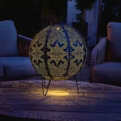 Lanterne Solaire Globe Design – Éclairage Extérieur avec Motif Marrakesh en Tyvek