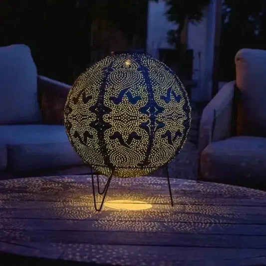 Lanterne Solaire Globe Design – Éclairage Extérieur avec Motif Marrakesh en Tyvek
