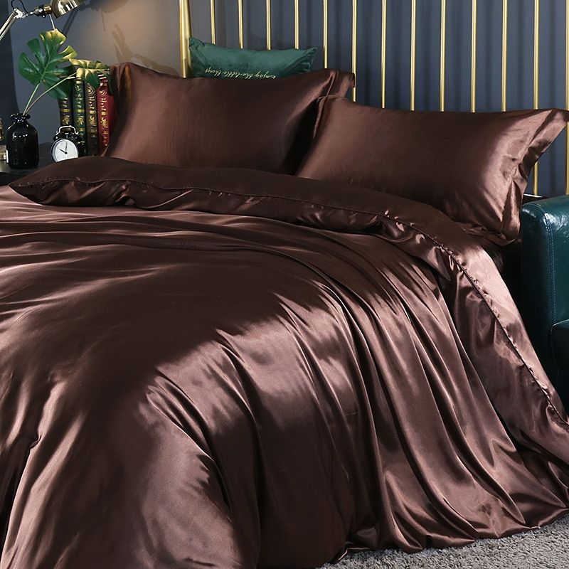 Set de luxe - Ensemble de literie en satin de soie | Comprenant une housse de couette et 2 taies d'oreiller