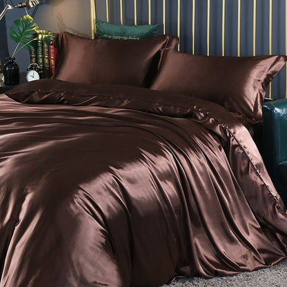 Set de luxe - Ensemble de literie en satin de soie | Comprenant une housse de couette et 2 taies d'oreiller
