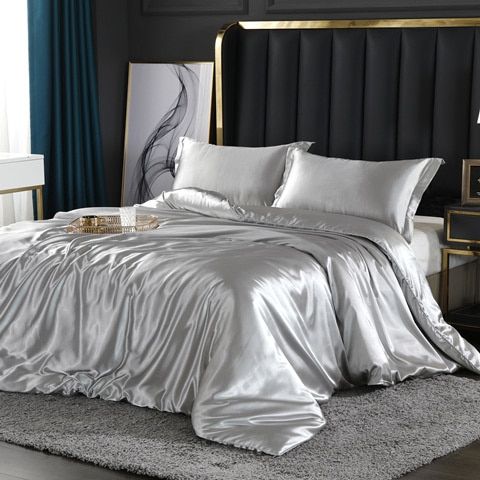 Set de luxe - Ensemble de literie en satin de soie | Comprenant une housse de couette et 2 taies d'oreiller