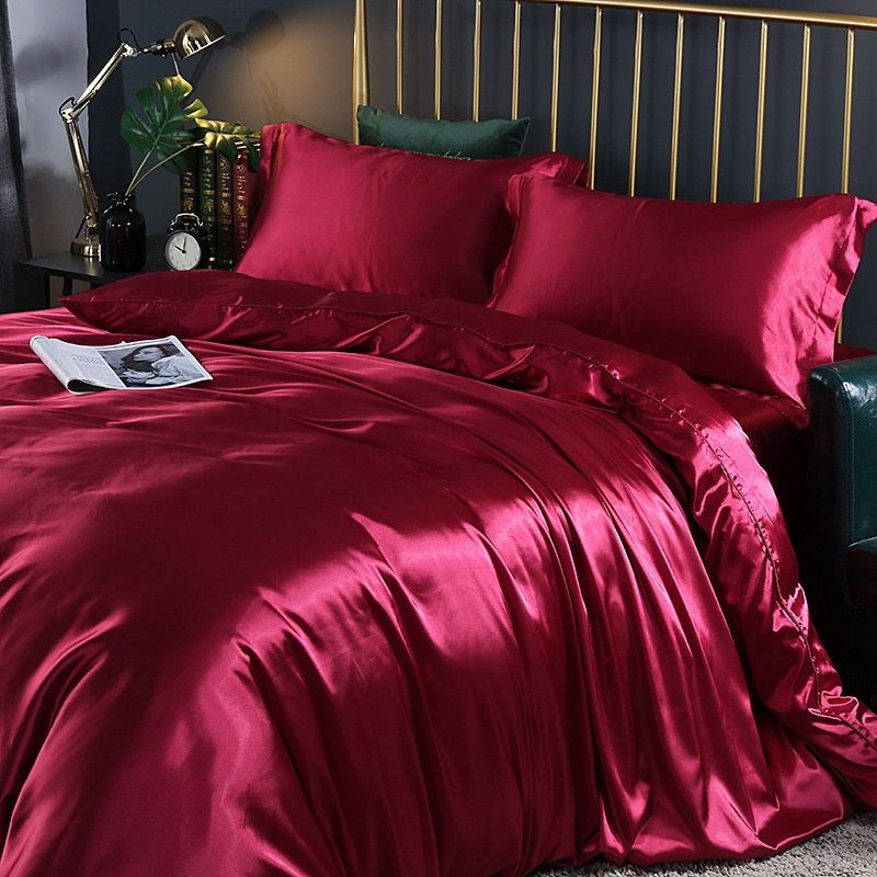 Set de luxe - Ensemble de literie en satin de soie | Comprenant une housse de couette et 2 taies d'oreiller