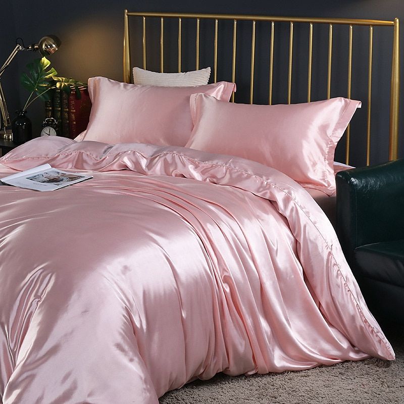 Set de luxe - Ensemble de literie en satin de soie | Comprenant une housse de couette et 2 taies d'oreiller