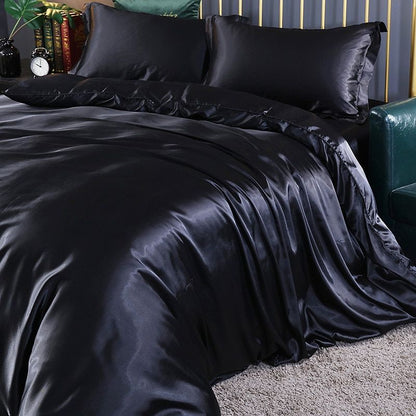 Set de luxe - Ensemble de literie en satin de soie | Comprenant une housse de couette et 2 taies d'oreiller
