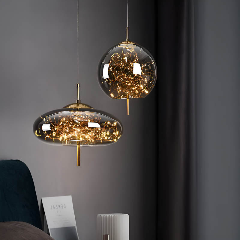 Lampe Suspendue Essence - Élégance Moderne avec Verre Brun et Éclairage LED