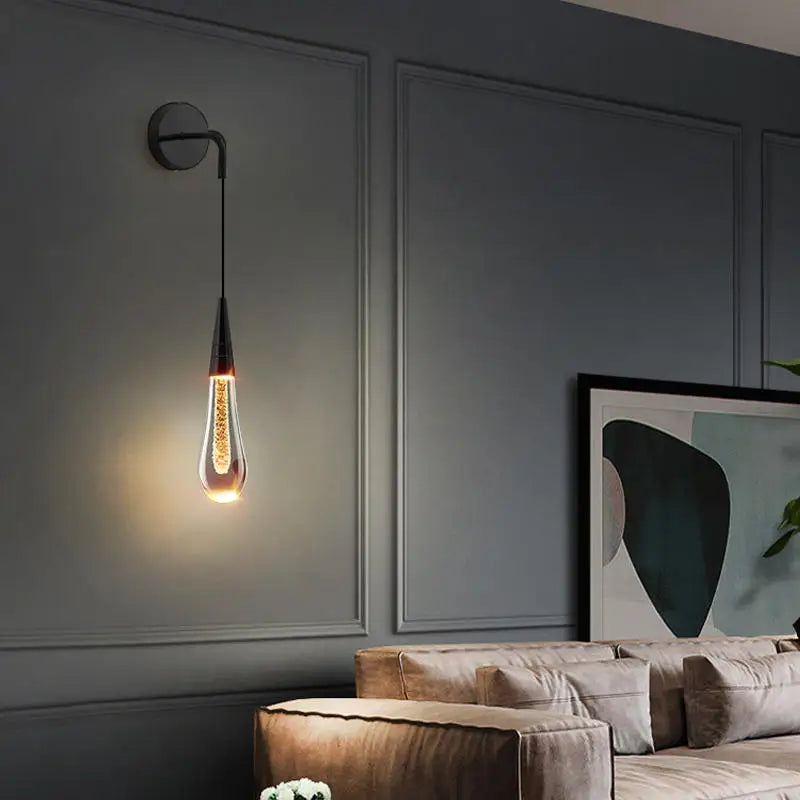 Suspension Luminaire en Verre Noir et Doré avec Bulles de Cristal - Éclairage Goutte d’Eau