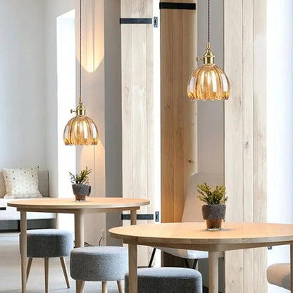 Lampe Suspendue Japonaise Rétro en Verre - Design Floral Élégant avec Douille E27