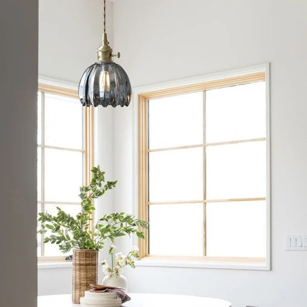 Lampe Suspendue Japonaise Rétro en Verre - Design Floral Élégant avec Douille E27