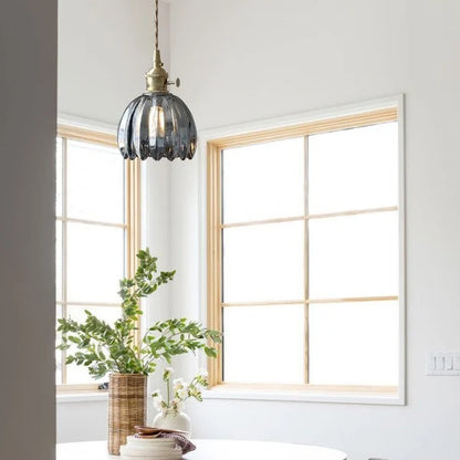 Lampe Suspendue Japonaise Rétro en Verre - Design Floral Élégant avec Douille E27