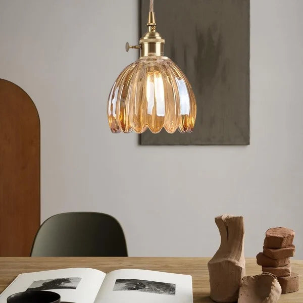 Lampe Suspendue Japonaise Rétro en Verre - Design Floral Élégant avec Douille E27