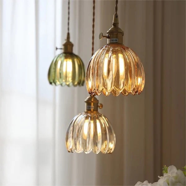 Lampe Suspendue Japonaise Rétro en Verre - Design Floral Élégant avec Douille E27