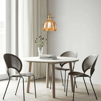 Lampe Suspendue Japonaise Rétro en Verre - Design Floral Élégant avec Douille E27