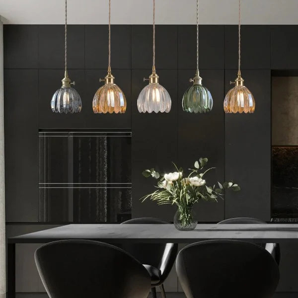 Lampe Suspendue Japonaise Rétro en Verre - Design Floral Élégant avec Douille E27