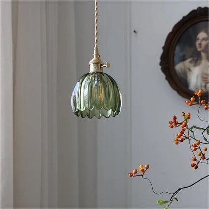 Lampe Suspendue Japonaise Rétro en Verre - Design Floral Élégant avec Douille E27
