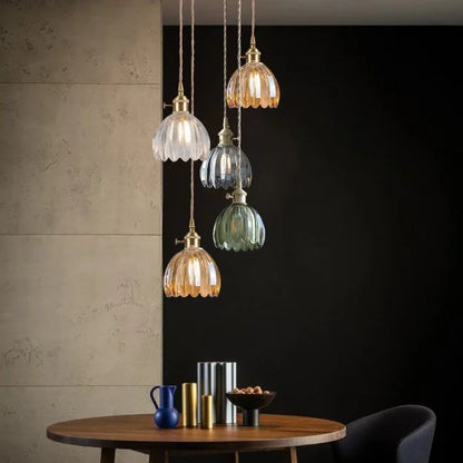 Lampe Suspendue Japonaise Rétro en Verre - Design Floral Élégant avec Douille E27