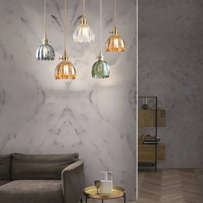 Lampe Suspendue Japonaise Rétro en Verre - Design Floral Élégant avec Douille E27