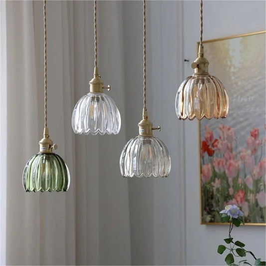 Lampe Suspendue Japonaise Rétro en Verre - Design Floral Élégant avec Douille E27